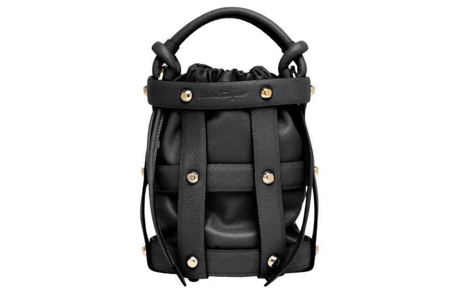 FERRAGAMO Cage Cow Leather Bucket Bag, Crossbody, One Shoulder Handbag Regular Women's Black