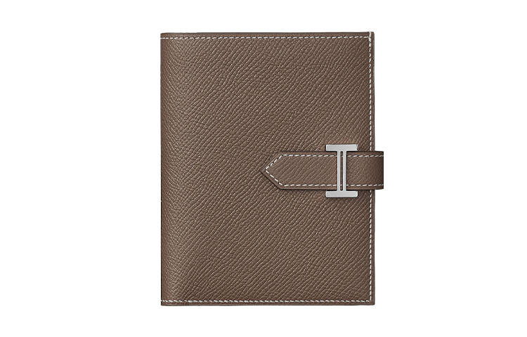 HERMES Bearn Silver Tone Buckle Epsom Calfskin Short Wallet Women's Elephant Gray
