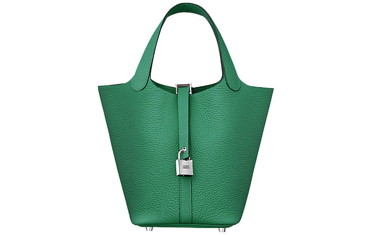 HERMES Picotin Lock Clemence Bullock Leather Basket Bag, Bucket Bag, Handbag 18 Women's U4 Vert Vertigo Green