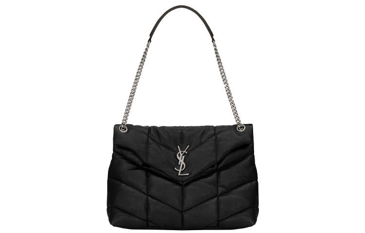 SAINT LAURENT LOULOUPUFFER Sheepskin Cloud Bag, Pillow Bag, Crossbody Bag, Shoulder Bag Medium Women's Black