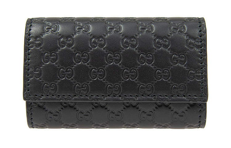 GUCCI Cow Leather Key Pouch Wallet Men's Black