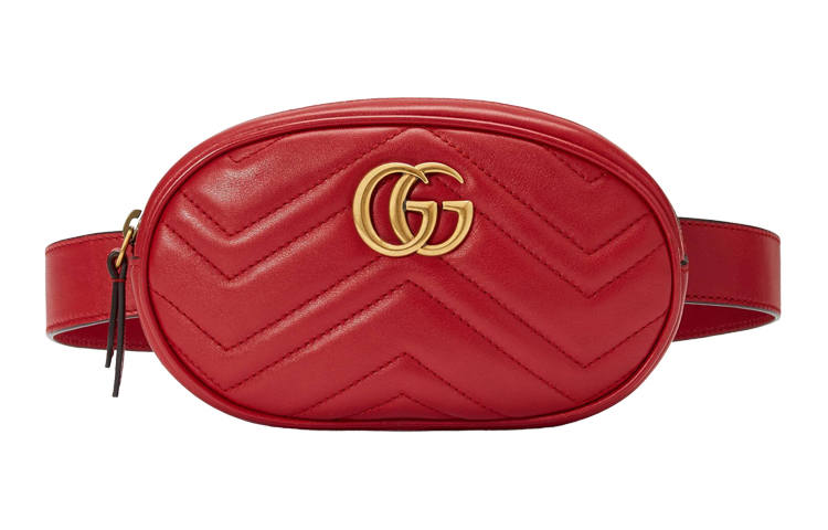 GUCCI GG Marmont Leather Sling Bag, Fanny Pack Women's Red