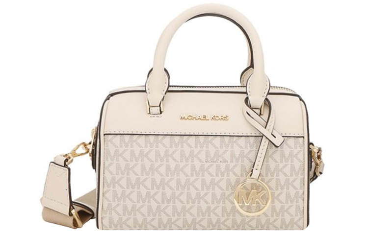 MICHAEL KORS Jet Set Travel Coated Canvas Boston Bag, Crossbody Bag, Handbag Regular Women's White