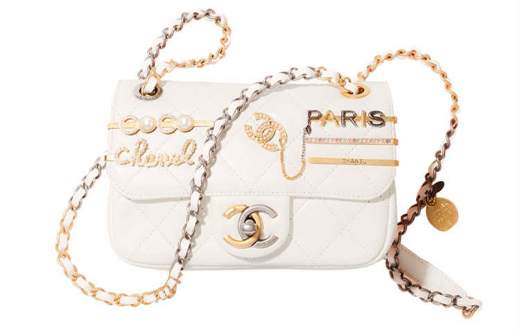 CHANEL Lambskin With Rhinestone Flap Bag, Crossbody Bag, Shoulder Bag Mini Women's White