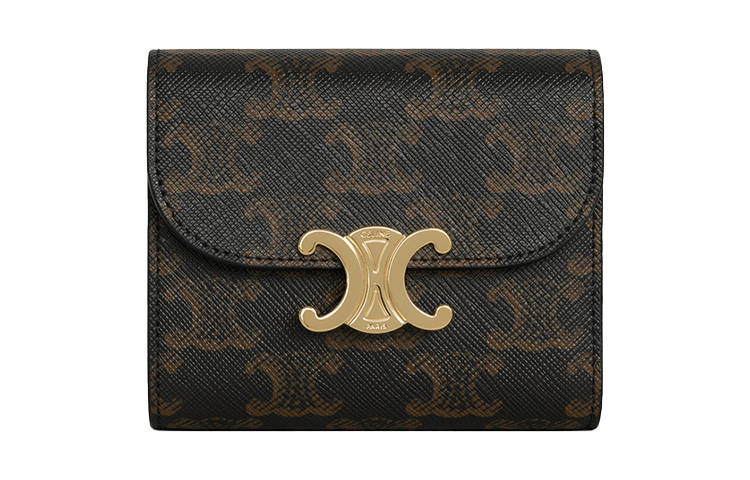 CELINE Triomphe Triumph Gate Canvas Wallet Small Women's Tawny