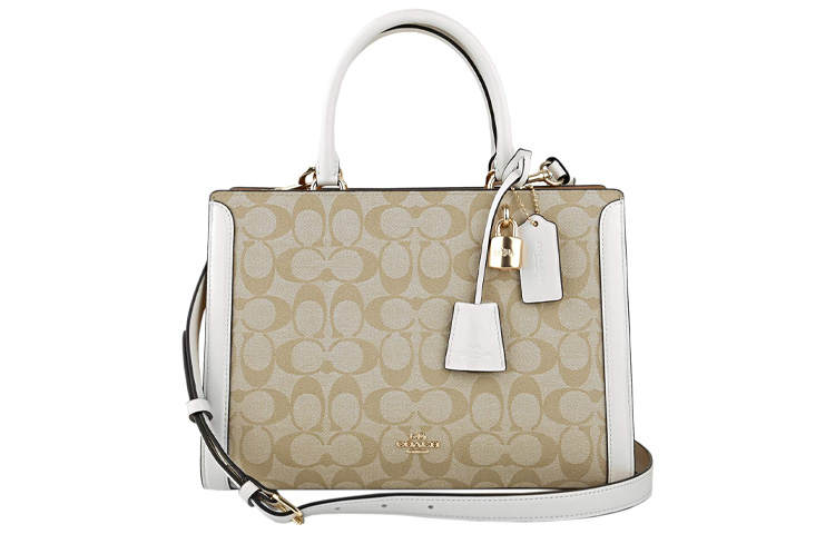 COACH Zoe Monogram Canvas With Leather Tote Bag, Shopping Bag, Shoulder Bag, Crossbody Bag, Handbag Large Women's Ecru