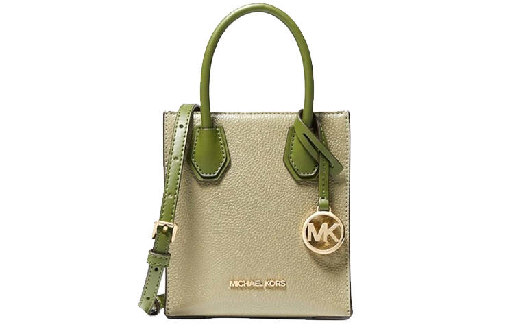MICHAEL KORS Mercer Solid Color Cow Leather Trunk Bag, Handbag, Shoulder Bag, Crossbody Bag Mini Women's Avocado Green