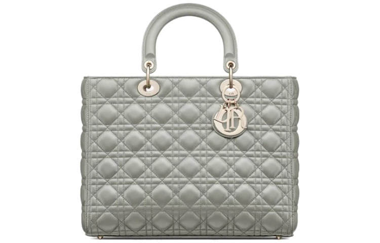 DIOR Lady Dior Cow Leather Handbag Large Women's Green