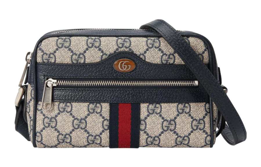 GUCCI Ophidia Leather Camera Bag, One Shoulder Handbag, Crossbody Bag Mini Women's Blue/Beige