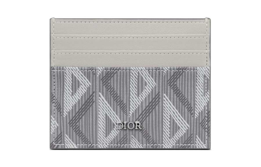DIOR Smooth Cow Leather, Cotton, Gray Canvas Card Holder Card Holder Men's Gray