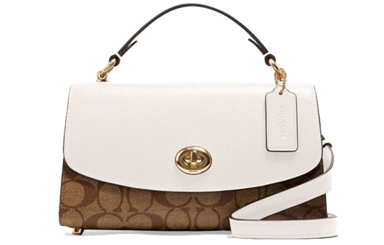 COACH Tilly Leather Handbag, Shoulder Bag, Crossbody Bag Small Women's White & Dark Brown