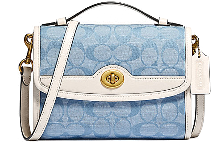 COACH Kip Fabric With Cow Leather Messenger Bag, Handbag, Shoulder Bag, Crossbody Bag Small Women's Blue Monogram