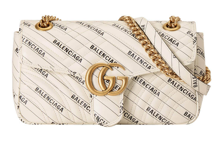 GUCCI Balenciaga Collaboration GG Marmont Leather Shoulder Bag, Crossbody Bag Women's White