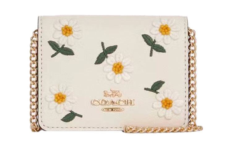 COACH Leather One Shoulder Crossbody Clutch Wallet Mini Women's White
