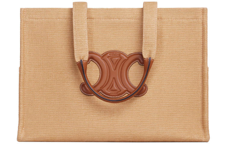 CELINE Cabas Thais Textile, Cow Leather Tote Bag, Shopping Bag, Shoulder Bag, Handbag Women's Beige/Tan