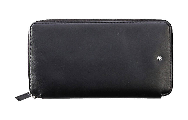 MONTBLANC Leather Long Zip Closure Travel Wallet Men's Black