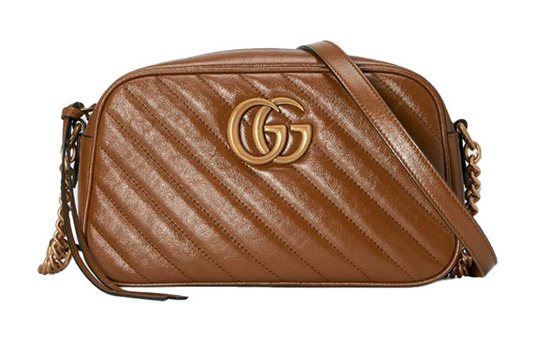 GUCCI Quilted Leather Camera Bag, Chain Shoulder Bag, Crossbody Bag Women's Brown