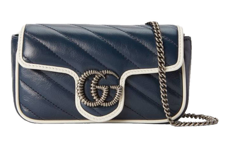 GUCCI Marmont Leather Shoulder Bag, Crossbody Bag Extra Mini Women's Blue & White