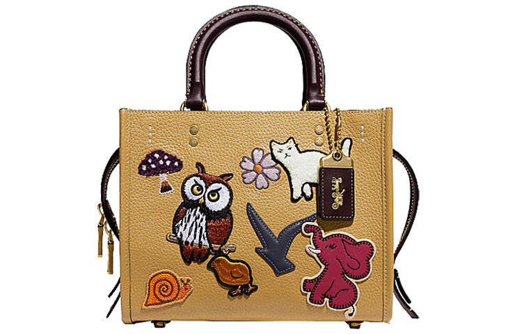 COACH Rogue Leather One Shoulder Crossbody Tote Handbag Medium Women's Earth Yellow