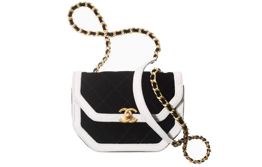 CHANEL 21K Winter Velvet Flap Bag, Shoulder Bag, Crossbody Bag Mini Women's Black/White
