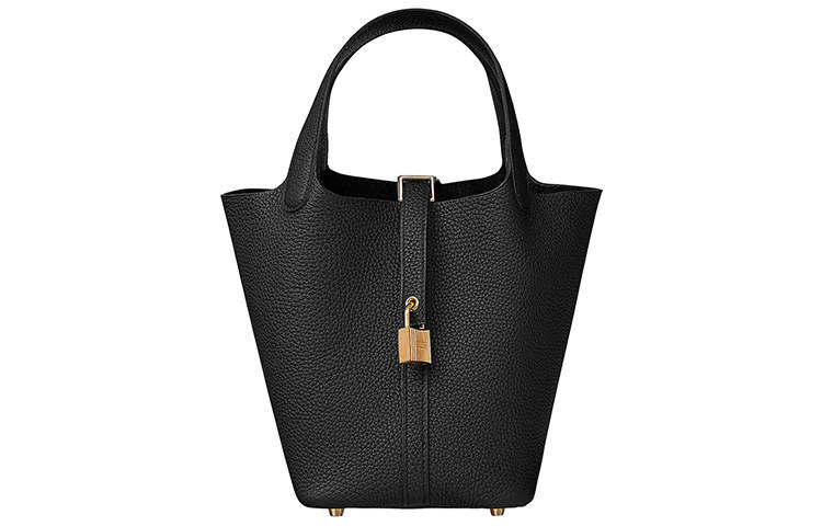 HERMES Picotin Lock Clemence Bullock Leather Basket Bag, Bucket Bag, Handbag 18 Women's 89 Noir Black
