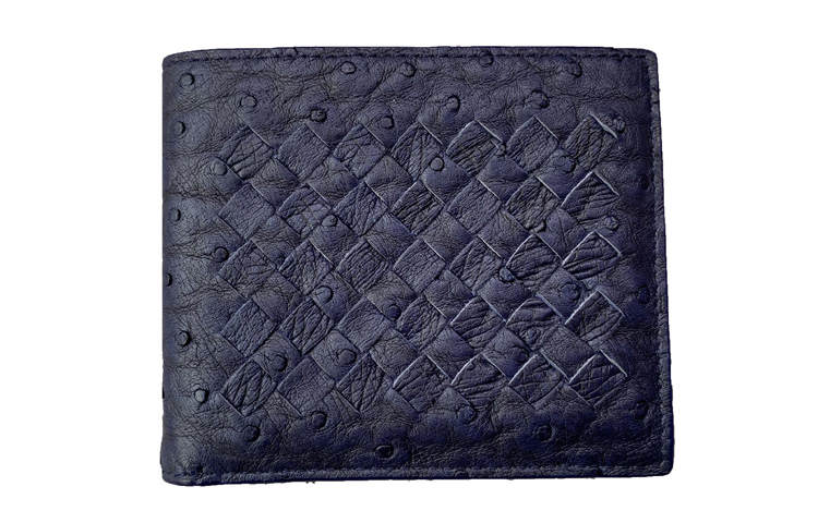 Bottega Veneta Ostrich Leather Card Holder, Wallet Men's Marine Blue