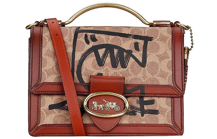 COACH Riley Leather Trunk Bag, Chain Bag, Handbag, Shoulder Bag, Crossbody Bag Medium Women's Brown Monogram