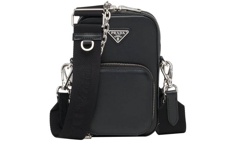 PRADA Saffiano Calfskin Shoulder Bag Women's Black