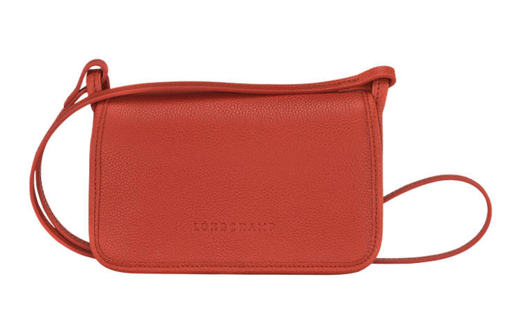LONGCHAMP Le Foulonné Pebble Texture Cow Leather Wallet, Shoulder Bag Women's Red