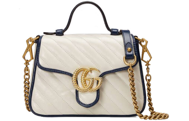 GUCCI GG Marmont Quilted Leather Messenger Bag, Portable Crossbody Bag, Shoulder Bag Mini Women's White & Blue