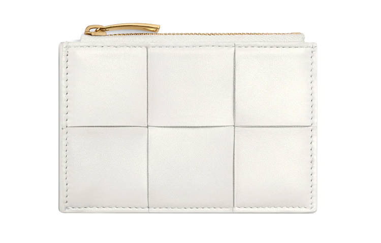 Bottega Veneta Woven Leather Card Holder, Wallet Women's Chalk White