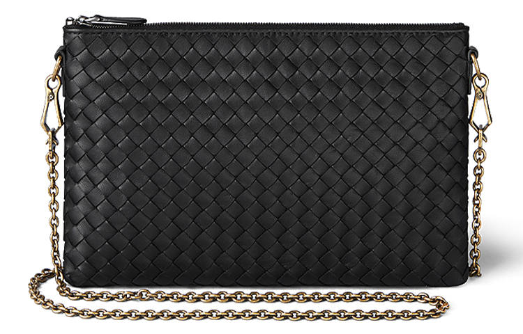 Bottega Veneta Lambskin Brass Portable Crossbody Bag, Shoulder Bag Women's Black