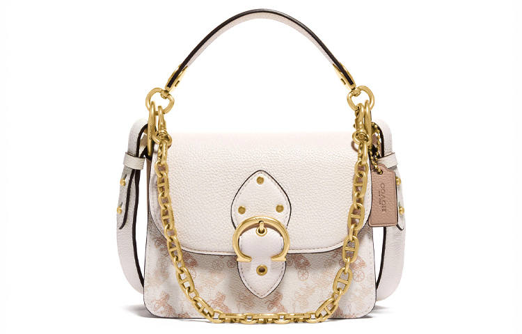 COACH Beat Coated Canvas With Leather Small Square Bag, Portable Crossbody Bag, Shoulder Bag Small Women's Milk White