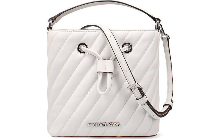 MICHAEL KORS Suri Leather Bucket Bag, One Shoulder Handbag Small Women's White