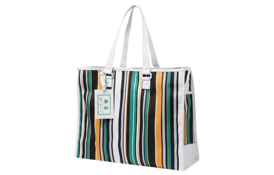 Li-Ning Li Ning Polyester Tote Bag, Shopping Bag, Handbag Regular Unisex Green Yellow Stripes