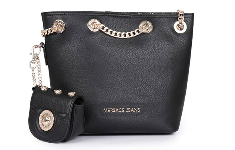 VERSACE JEANS COUTURE Polyester Leather Shoulder Bag Backpack Handbag Women's Black
