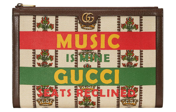 GUCCI Artificial Leather Clutch Unisex Ivory White/Brown