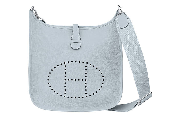 HERMES Evelyne Clemence Bullock Leather Crossbody Bag, Shoulder Bag 29 Women's 08 Bleu Pale Grail Blue