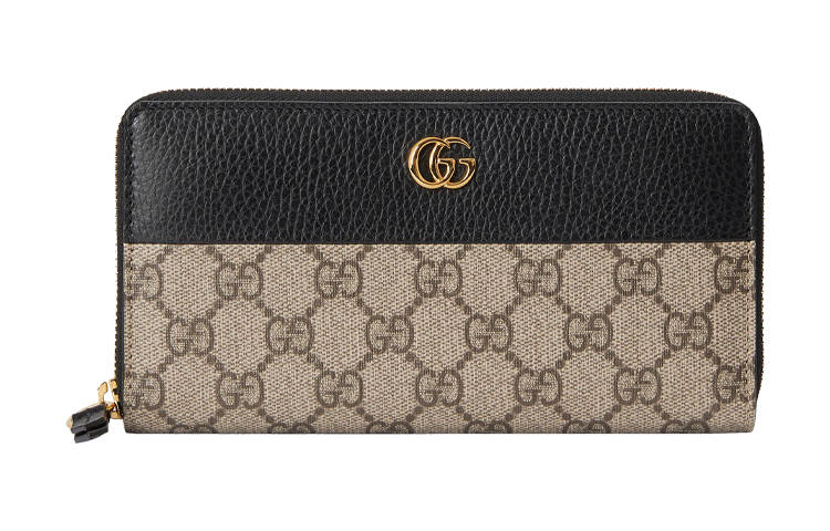 GUCCI Marmont Canvas With Leather Wallet Women's Ebony/Black
