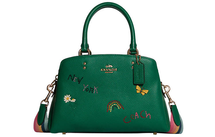 COACH Diary Embroidery Collaboration Lillie Leather Handbag, Shoulder Bag, Crossbody Bag Large Women's Green