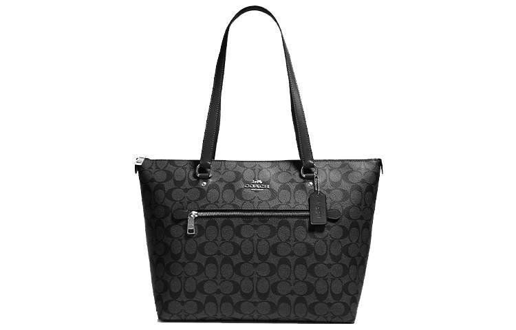 COACH Monogram Canvas With Leather Tote Bag, Shopping Bag, Handbag, Shoulder Bag Women's Black