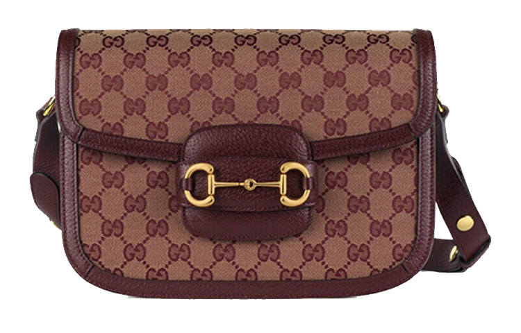 GUCCI Horsebit 1955 Canvas With Leather Saddle Bag, Shoulder Bag, Crossbody Bag Small Women's Burgundy