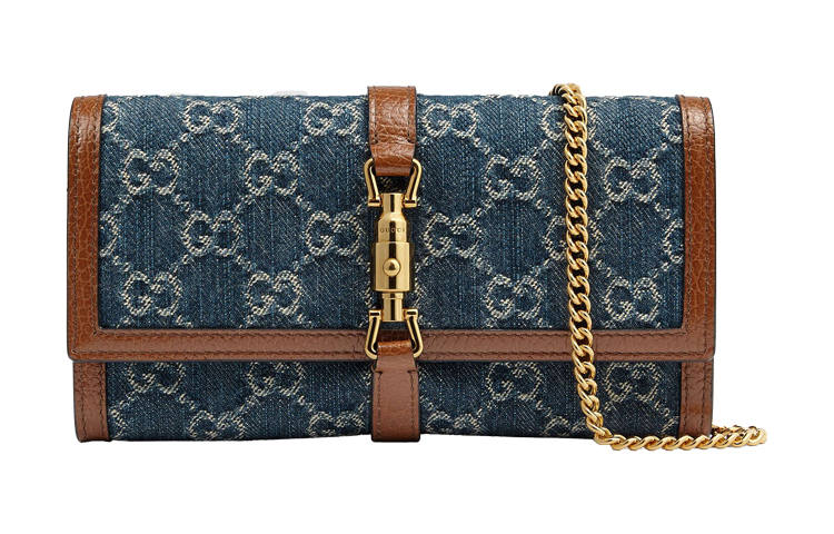GUCCI Jackie 1961 Canvas With Leather Canvas Bag With WOC Chain Handle Shoulder Bag, Crossbody Bag Small Women's