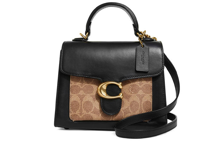 COACH Tabby Canvas With Leather Portable Crossbody Bag, Shoulder Bag Small Women's Brown Yellow/Black