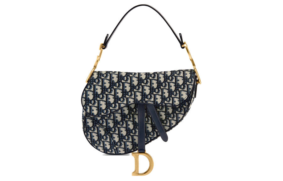 DIOR Saddle Jacquard Canvas With Leather Saddle Bag, Handbag, Shoulder Bag, Crossbody Bag Medium Women's Denim Blue