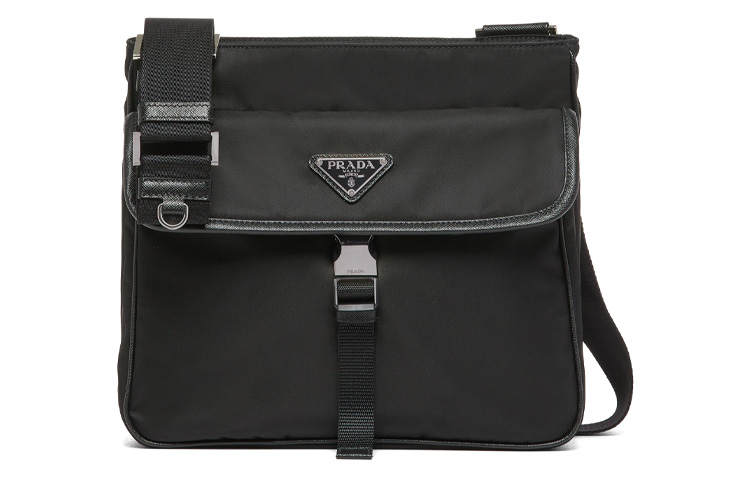 PRADA Re Nylon Saffiano Leather Recycled Nylon Shoulder Bag Men's Black