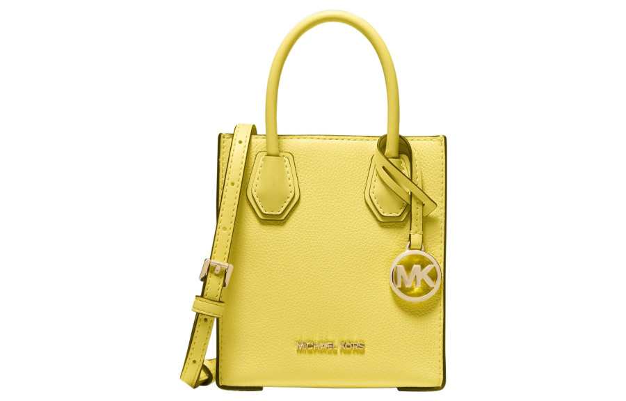 MICHAEL KORS Mercer Leather Handbag, Trunk Bag, Shoulder Bag, Crossbody Bag Mini Women's Yellow Cream