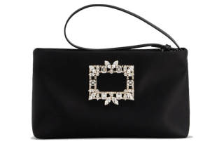 Roger Vivier RV NIGHTLILY Silk Satin Shoulder Bag, Handbag, Shoulder Bag Women's Black
