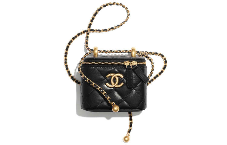 CHANEL Little Golden Ball Calfskin LP Box Bag, Flap Bag, Coin Purse, Shoulder Bag, Crossbody Bag Women's Black