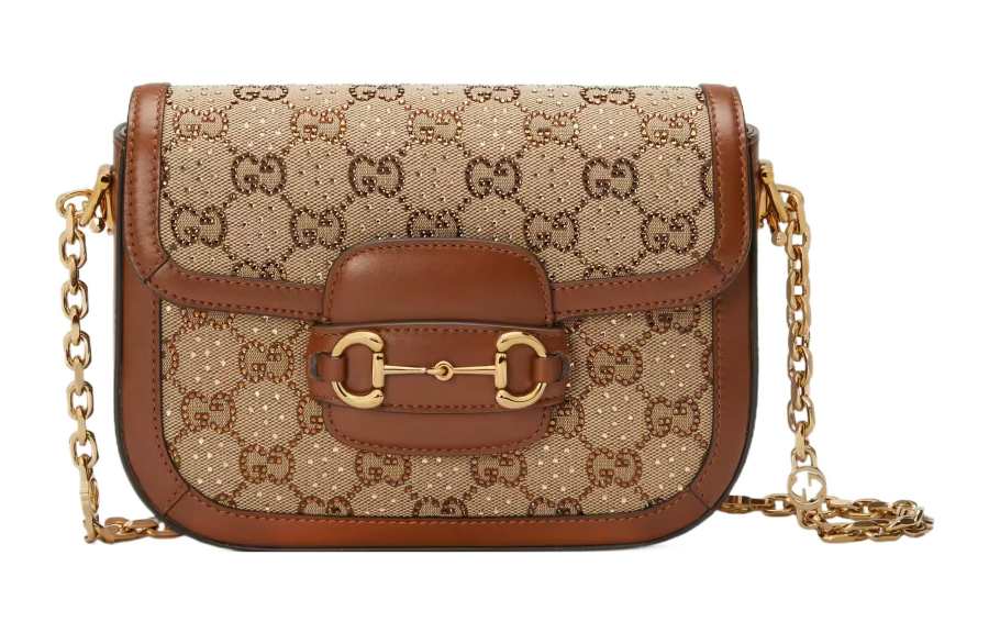 GUCCI Horsebit 1955 Canvas Bag, Handbag, Shoulder Bag Women's Ebony & Brown